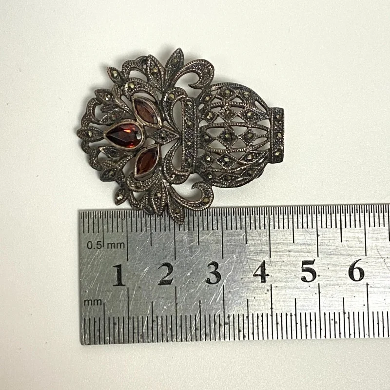 Sterling Silver 925 Garnet & Marcasite Pendant