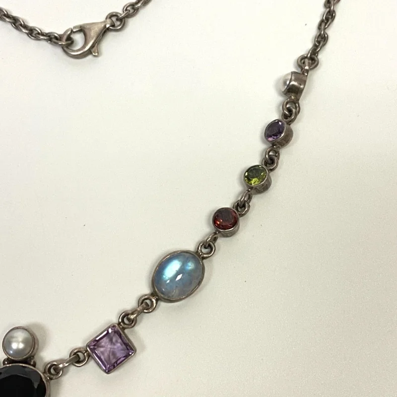 NICKY BUTLER STERLING UNUSUAL FESTOON DRAPE MOONSTONE, GARNET 17 NECKLACE