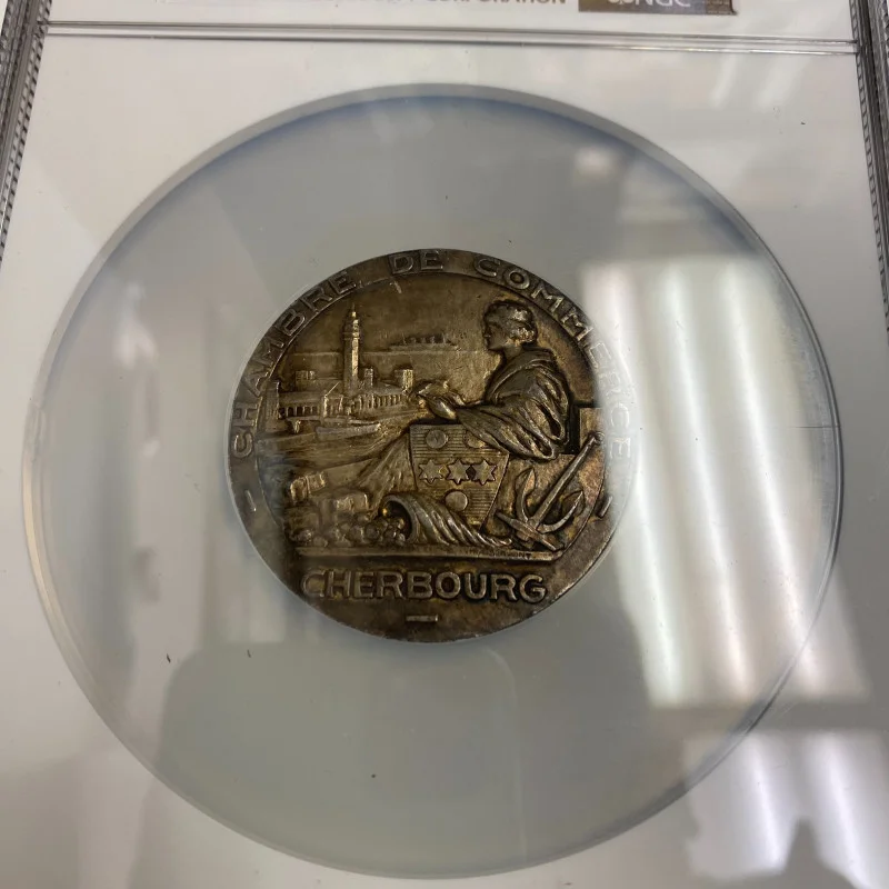 1935-Dated France Silver Cherbourg-Commerce Servant - (50mm) NGC AU 58