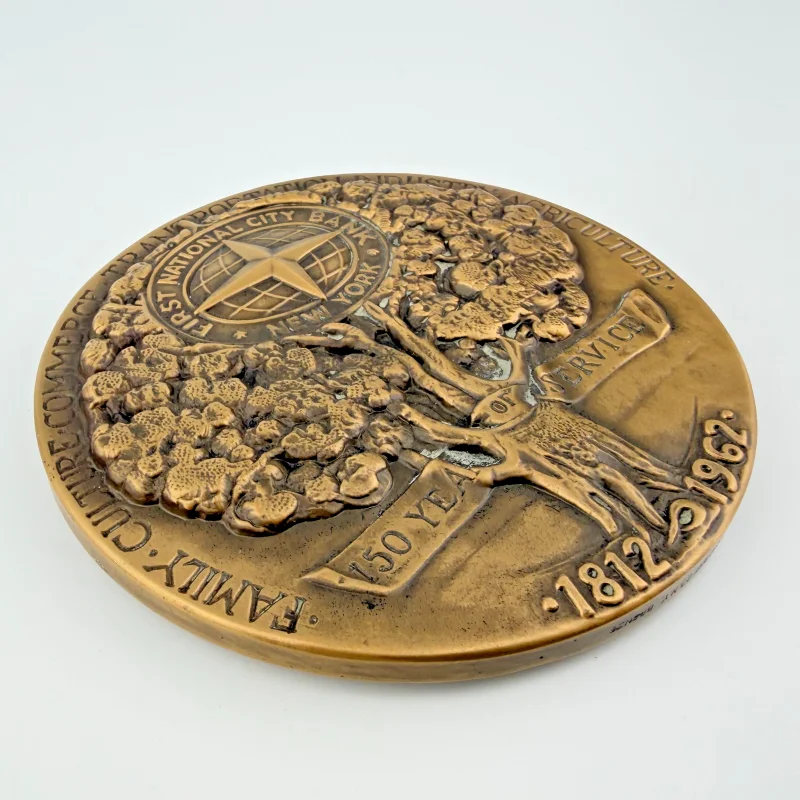 1962 USA First National City Bank NEW YORK 150th Bronze Large Medal Coin 3"