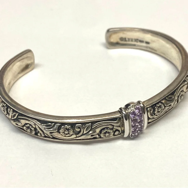 Lyric Sterling Silver 925 & 18k Gold Cuff Bracelet with Purple Stones, 6in 