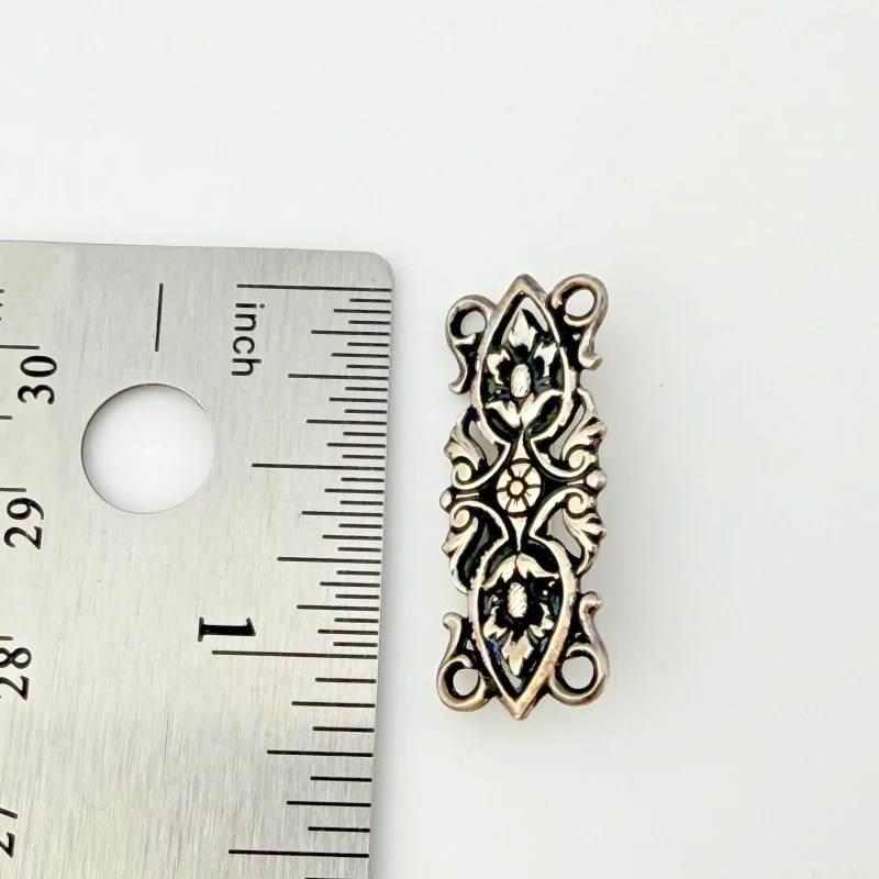 Art Nouveau 925 Sterling Silver Rectangular Floral Tiny Brooch Pin