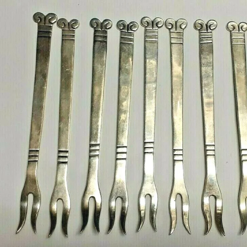 Vintage Aztec Sundial H'orderves Forks Taxco Mexico Sterling Silver 925 