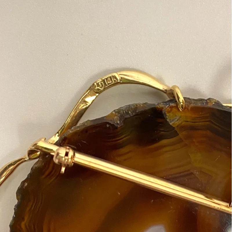 Brooch/Pendant Agate in 14 Kt Yellow Gold