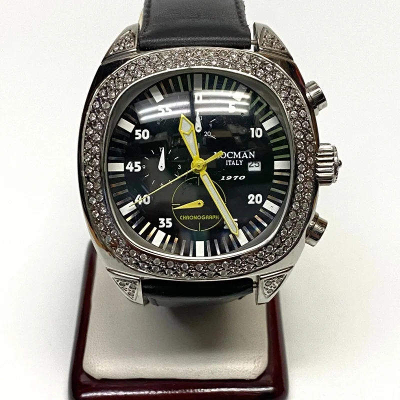 Locman Stainless Steel 2.5 ct White Round Cut Black Dial With Black Band Watch