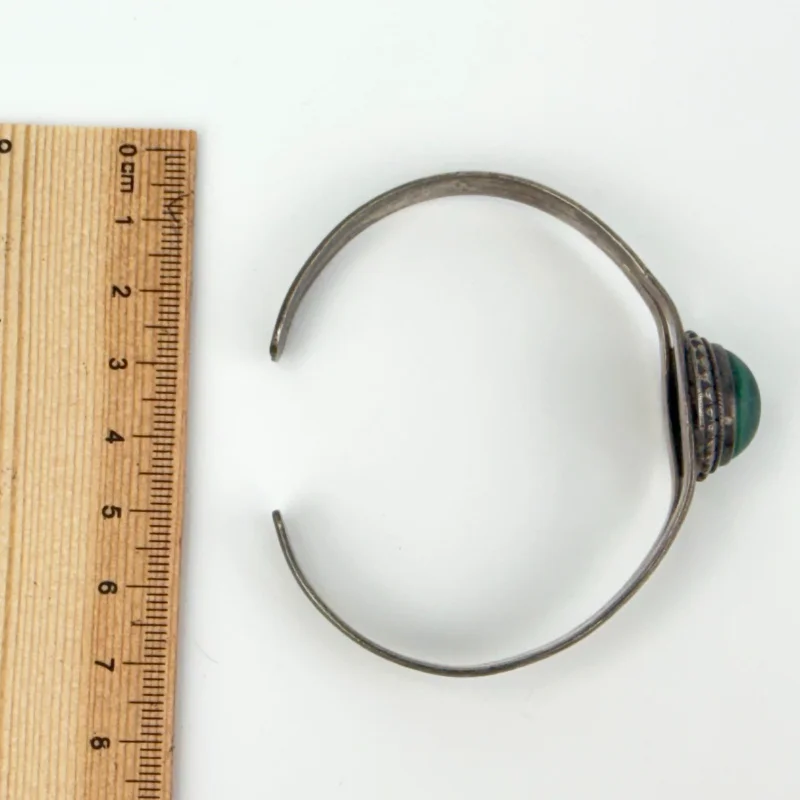 Women's Navajo Style Bracelet 925 Silver Natural Malachite Cuff