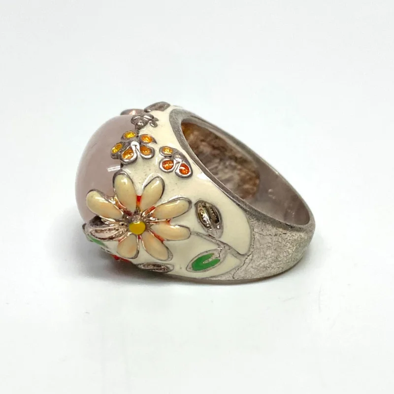 Beautiful David Sigal Sterling Silver 925 Rose Quartz Enamel Ring Size 7