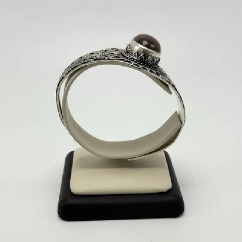 Handmade Sterling Silver 925 Filigree Cuff Bracelet Natural Brown Gemstone