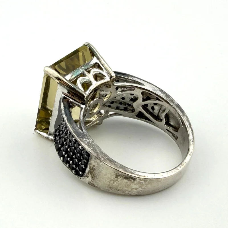Large Rectangle Citrine Sterling Silver 925 Cocktail Ring Size 8, China