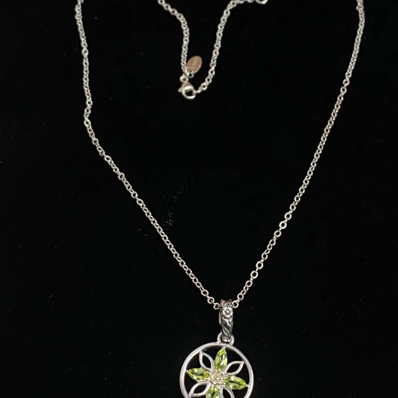 Vintage Lyric Sterling Silver Green Flower Necklace