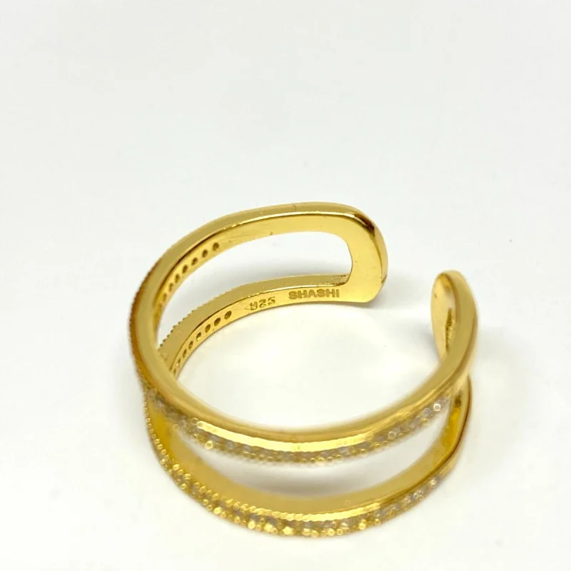 Yellow Gold Plated Double Band Cubic Zirconia .925 Silver Ring Sizes 8