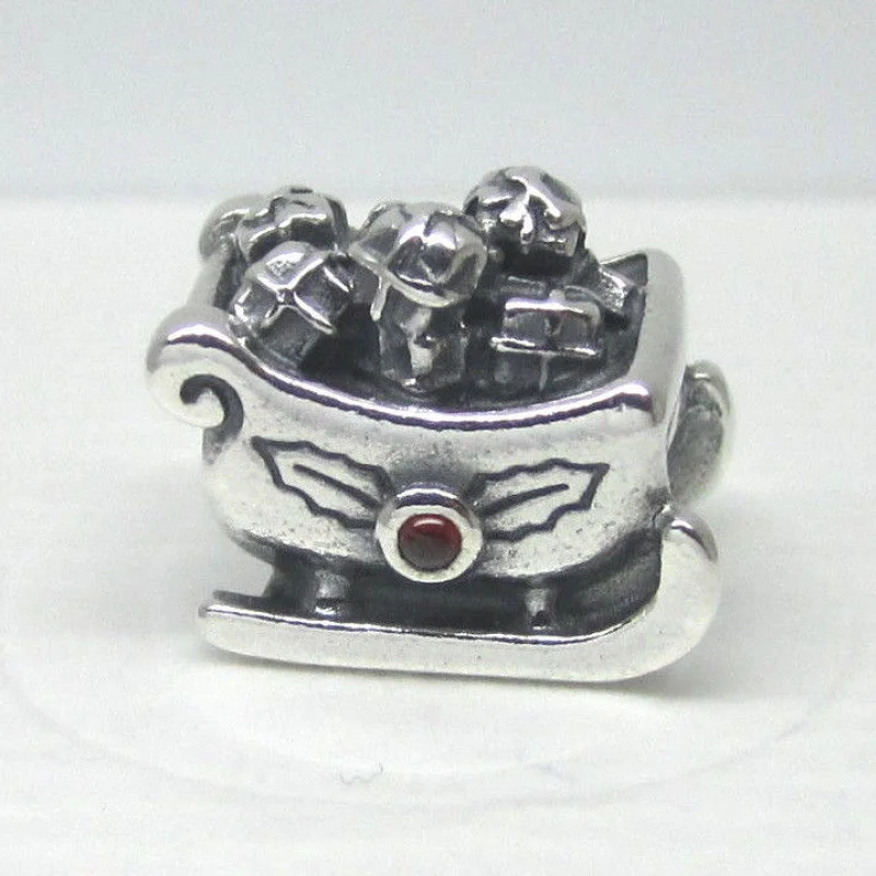 Pandora RETIRED Garnet Sleigh Charm 790562 Christmas Santa
