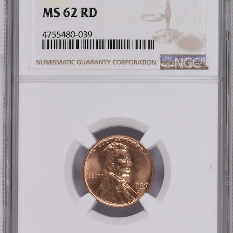 NGC MS 62 RD 1957 D LINCOLN WHEAT PENNY 1C (ERROR 9 & 5)