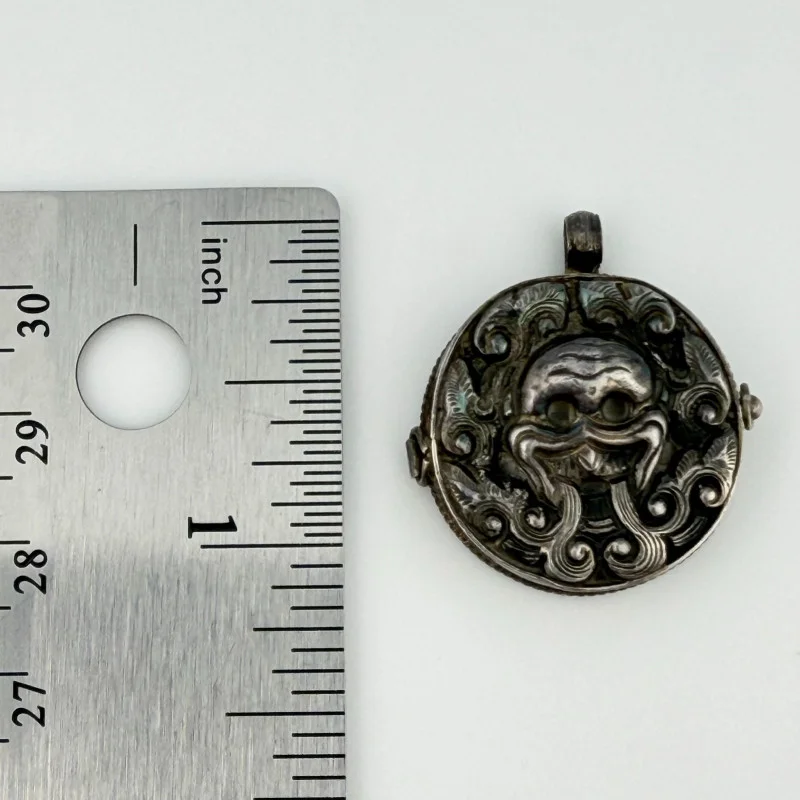 Antique Handmade Sterling Silver Kraken Pill Box / Trinket Box Pendant