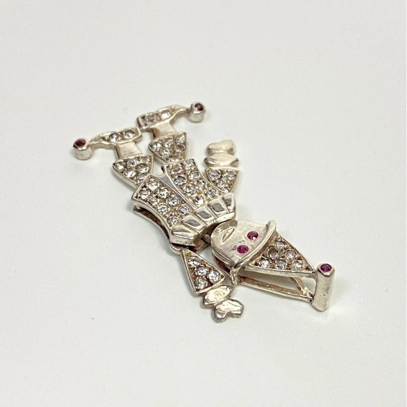 White Sapphires and Rubies Jointed Clown Silver Pendant
