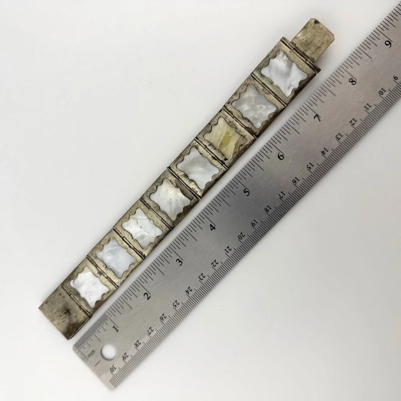 Vintage Antique Persian Miniature Painting Mother of Pearl Silver Bracelet