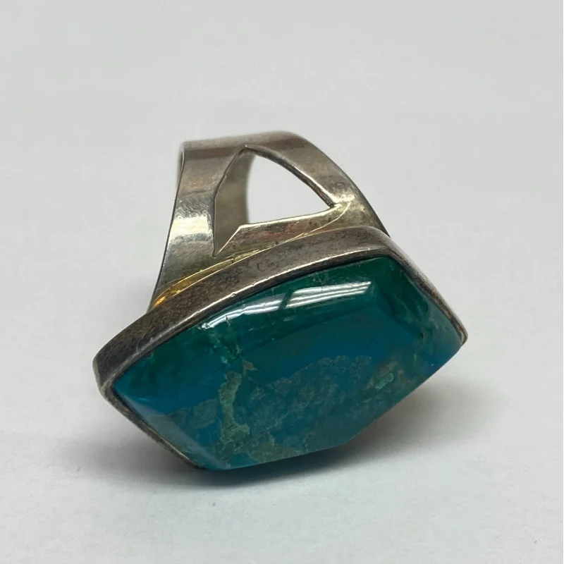 Vintage DTR China Blue Turquoise, Silver 925 Ring, Size 9