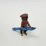 1 3/4 LONG DOGGY WITH RED HAT , RED SWEATER WITH BLUE SKI DECOR FOR TABLE