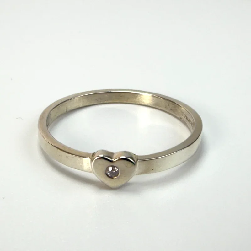 Tiffany & Co. Sterling Silver Paloma Picasso Diamond Modern Heart Ring Size 12