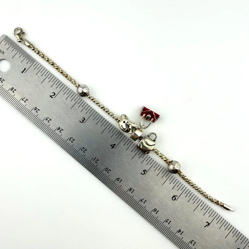 925 Sterling Silver Italian RCI Bracelet With Bag Charms, 7.5 ich