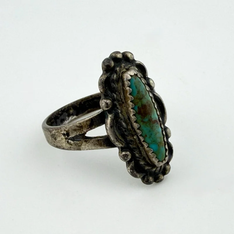 Navajo 925 Sterling Silver Vintage Green Turquoise Ring - Size 6.5