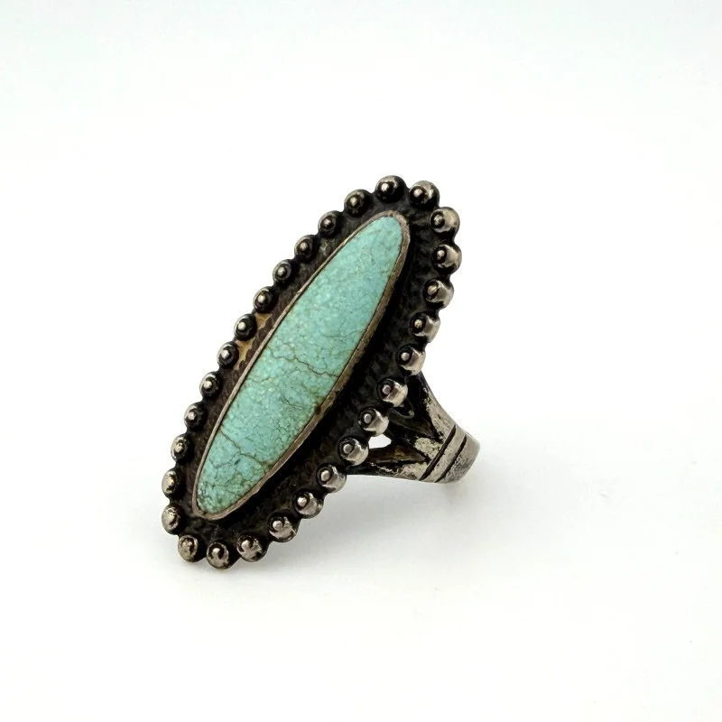 Navajo 925 Sterling Silver Green Turquoise Ring Native American Artist Size 7.5