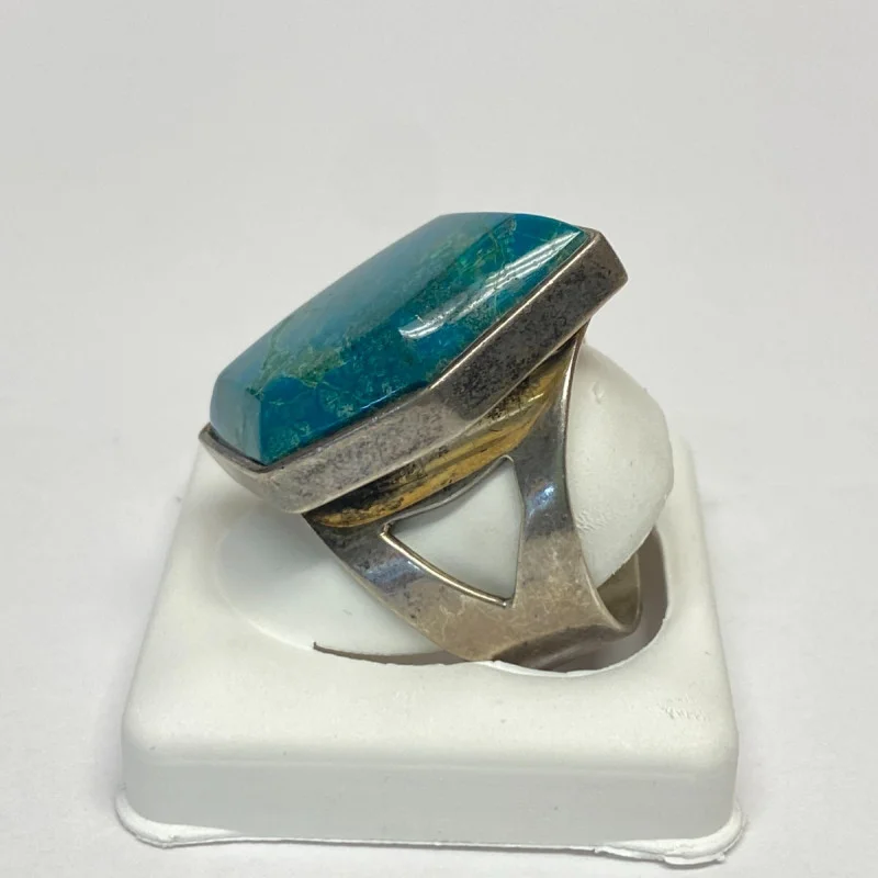 Vintage DTR China Blue Turquoise, Silver 925 Ring, Size 9