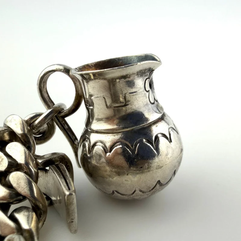 Vintage Sterling Silver Castelan Mexico Charm Link Southwestern Bracelet, 7”