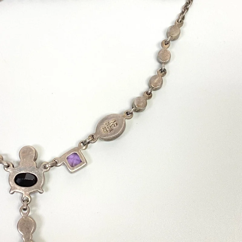 NICKY BUTLER STERLING UNUSUAL FESTOON DRAPE MOONSTONE, GARNET 17 NECKLACE