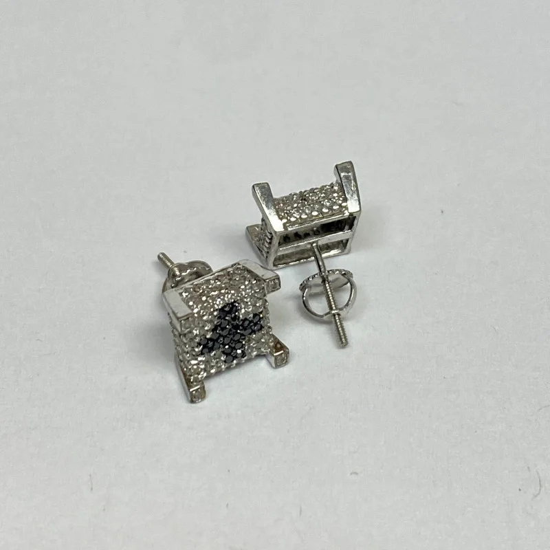 Sterling Silver Cross Diamond &  Black Diamond Woman's Earrings