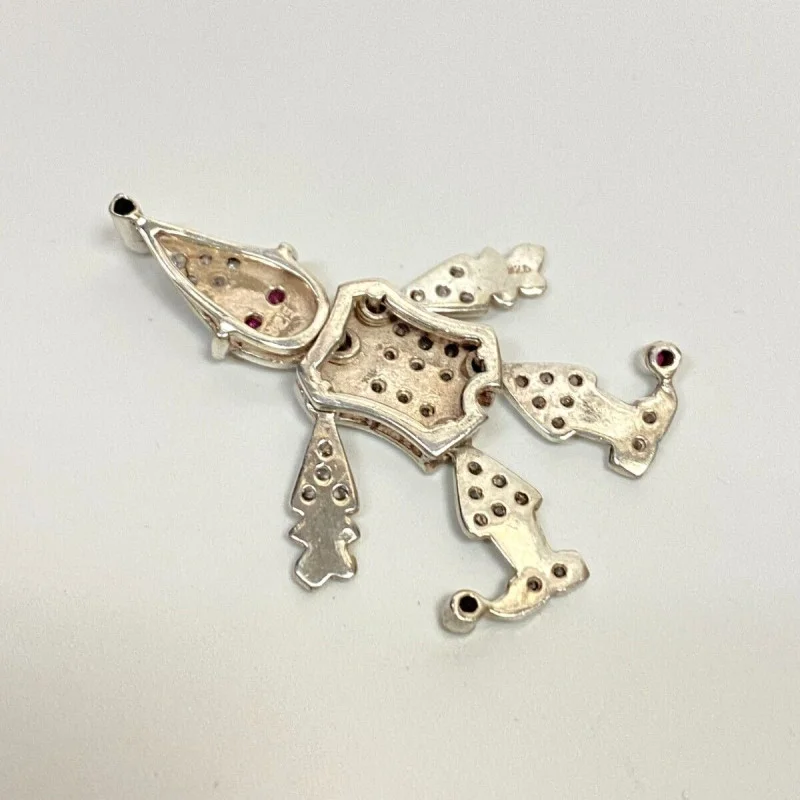 White Sapphires and Rubies Jointed Clown Silver Pendant
