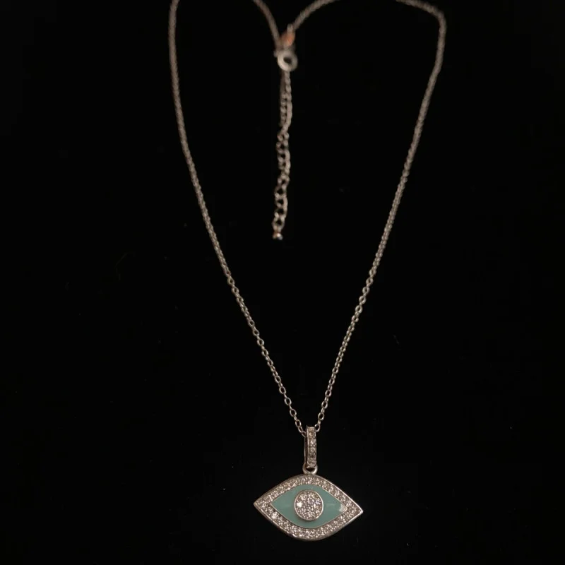 Silver 925 and White Sapphire, Celestial Protector Eye Chain Pendant 18 inches