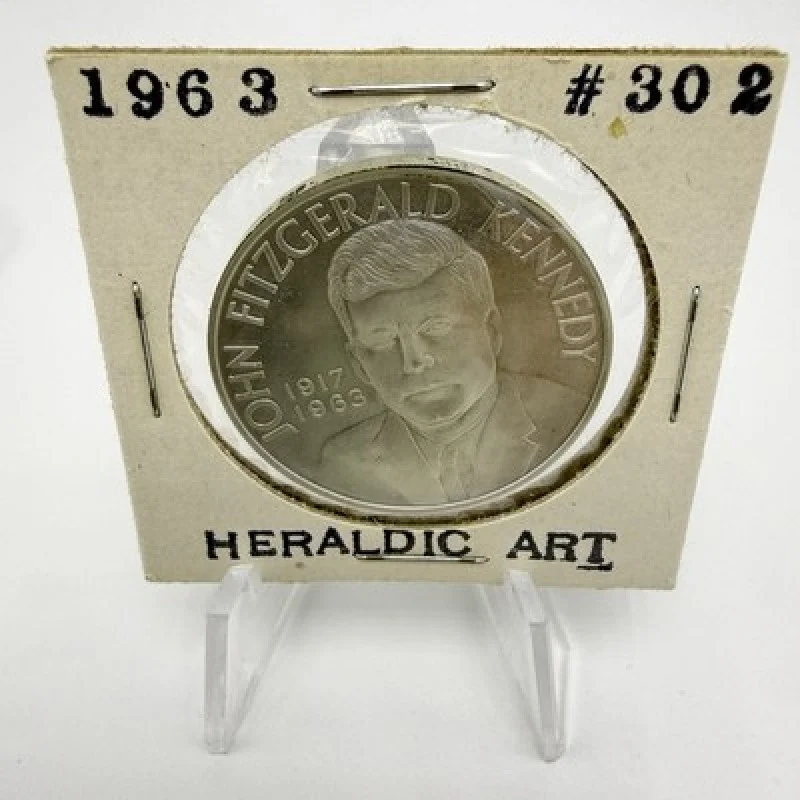1963 JFK Heraldic Art Sterling Silver Medal #302 33mm UNC 5300 Mintage