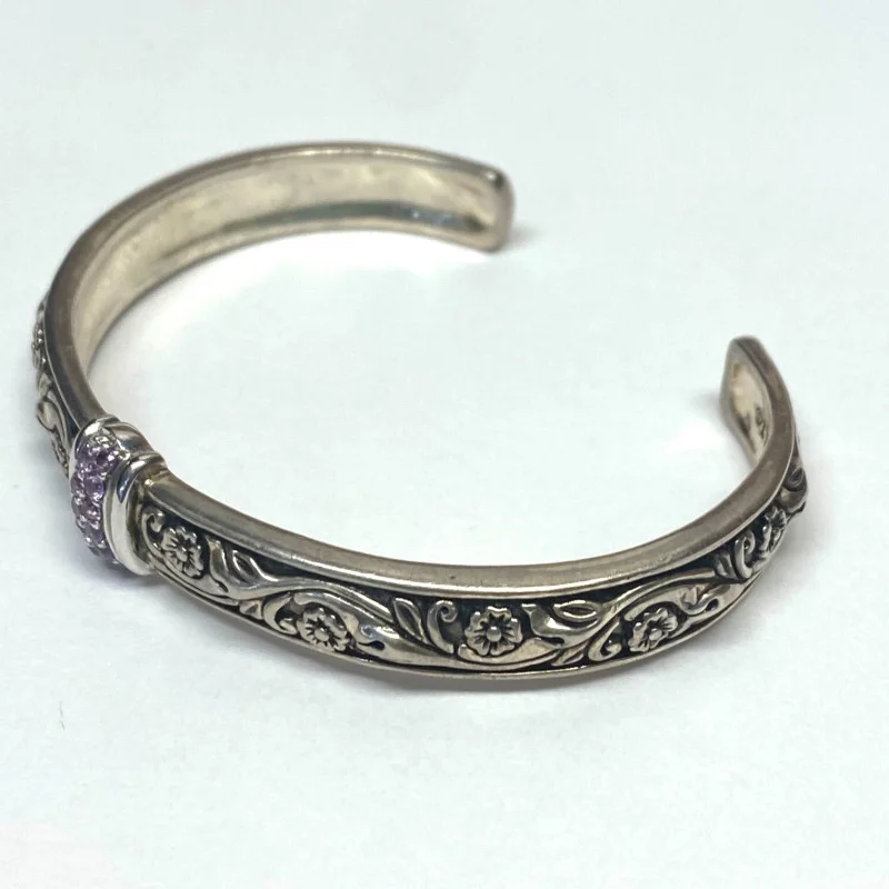 Lyric Sterling Silver 925 & 18k Gold Cuff Bracelet with Purple Stones, 6in 