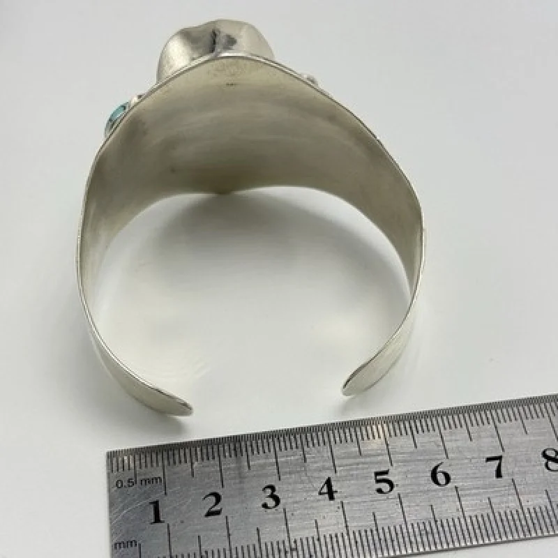 Vintage Sterling Silver Turquoise & Coral Spinner Cuff Bracelet Handmade