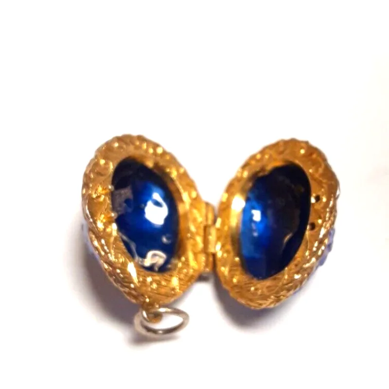 Small Antique Sterling Silver Enamel Egg Pendant (BLUE WITH STARS )