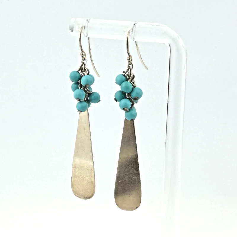 Boho Sterling Silver Dangle Earrings with Turquoise Bead Clusters