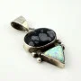 Vintage Handmade Sterling Silver 925 Fire Opal & Snowflake Obsidian Pendant