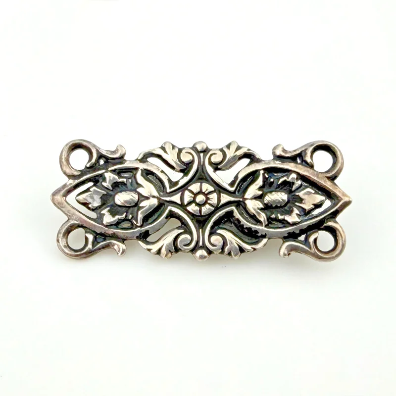 Art Nouveau 925 Sterling Silver Rectangular Floral Tiny Brooch Pin