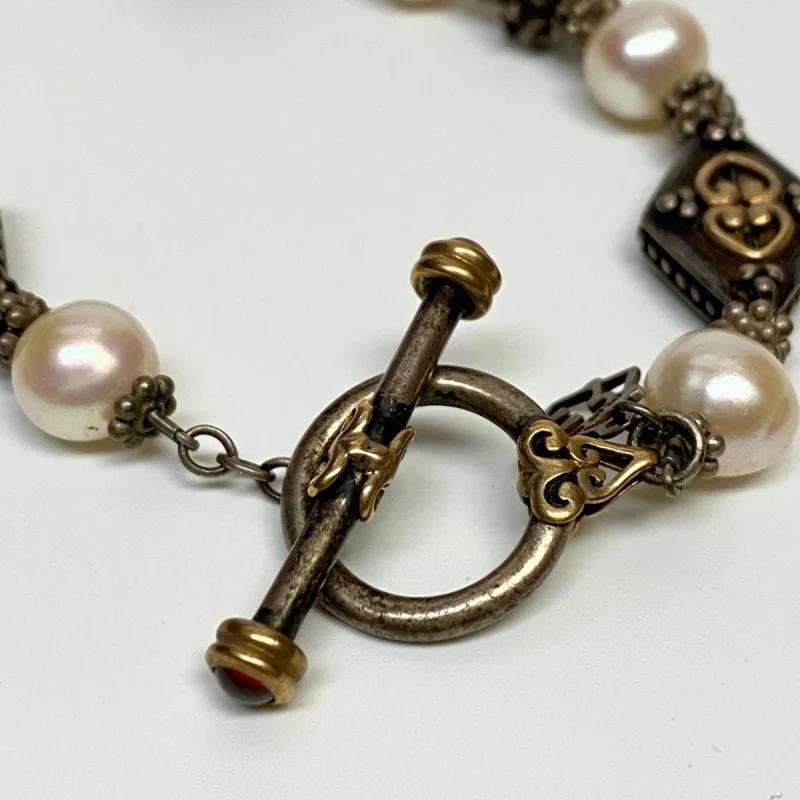 Elyse Ryan 925 Silver and 18K Gold Pearl Bracelet 7.5 in