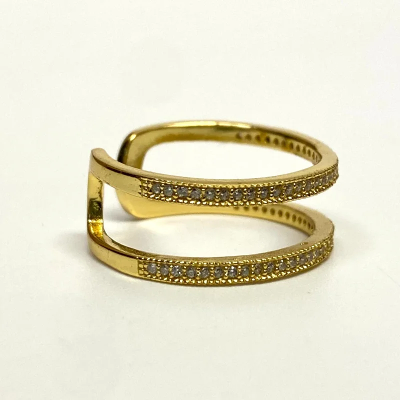 Yellow Gold Plated Double Band Cubic Zirconia .925 Silver Ring Sizes 8
