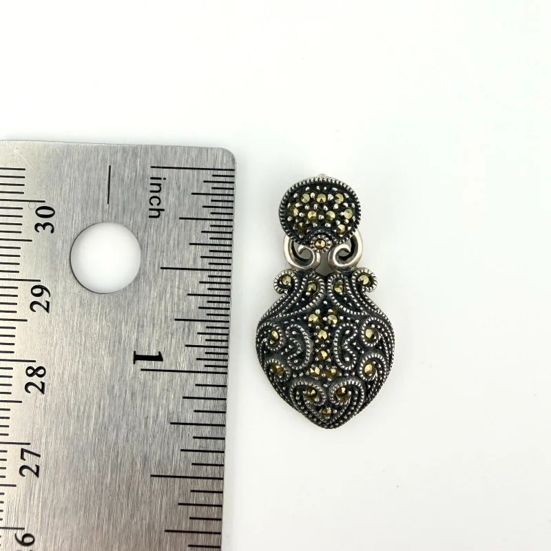 Vintage Judith Jack Sterling Silver Marcasite Heart Pendant - JJ Hallmark