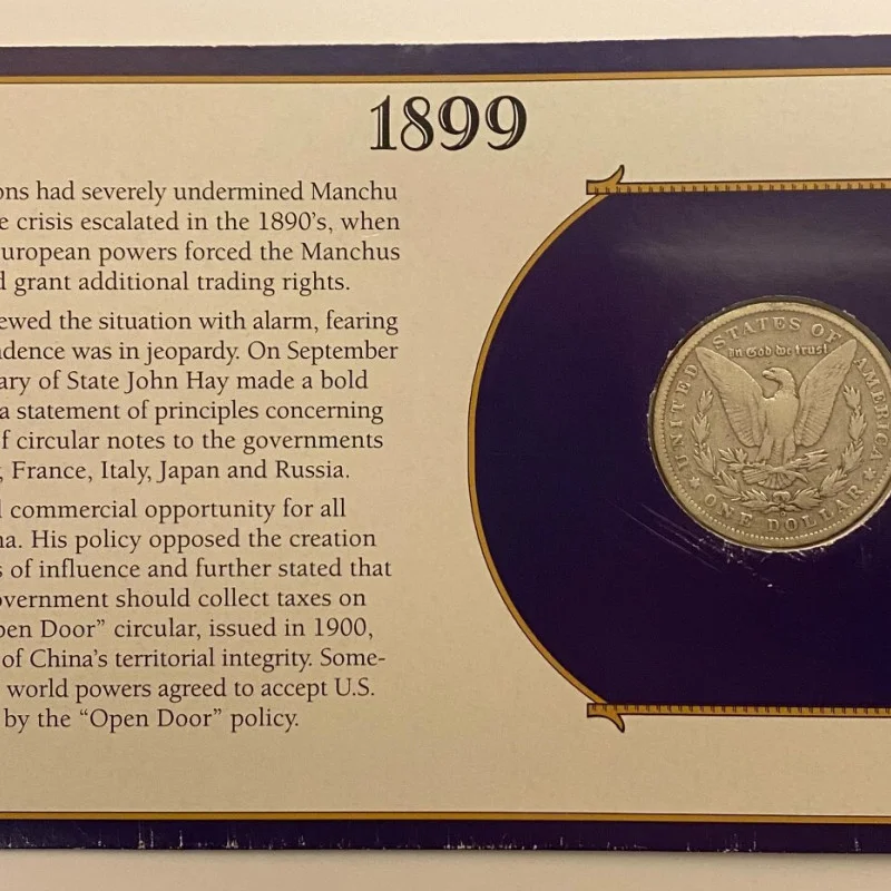 1899 Morgan Silver Dollar and Commemorative Stamp 5c Card Collection