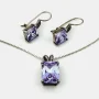 Sterling Silver Lavender CZ & Marcasite Jewelry Set - Pendant & Earrings - 925