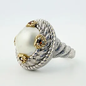 Judith Ripka Sterling Silver White Pearl & Orange Tourmaline Ring - Size 7.5
