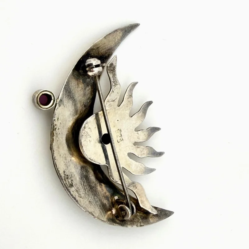 Sterling with Gold Wash Pin - Sun, Quart Moon & Stars with Garnet