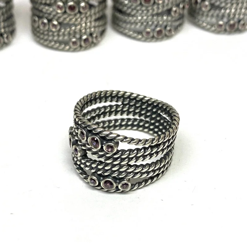 Designer Pandora Sterling Silver Hidden Romance Rhodolite Wrap Ring, Size 7