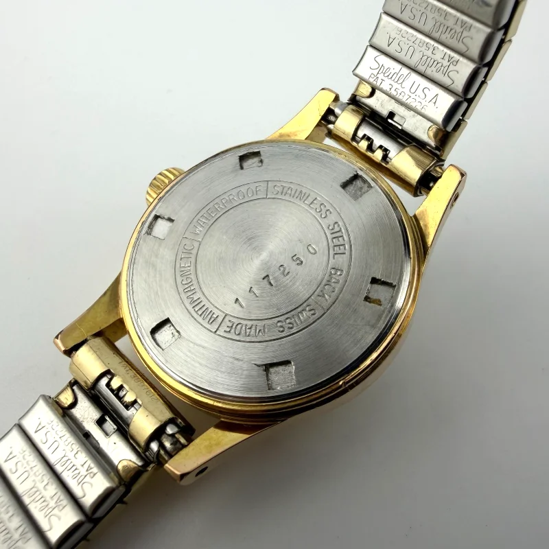 Vintage Bucherer 17 Jewels Swiss Ladies Watch Gold Speidel Bracelet 17250, 6 in