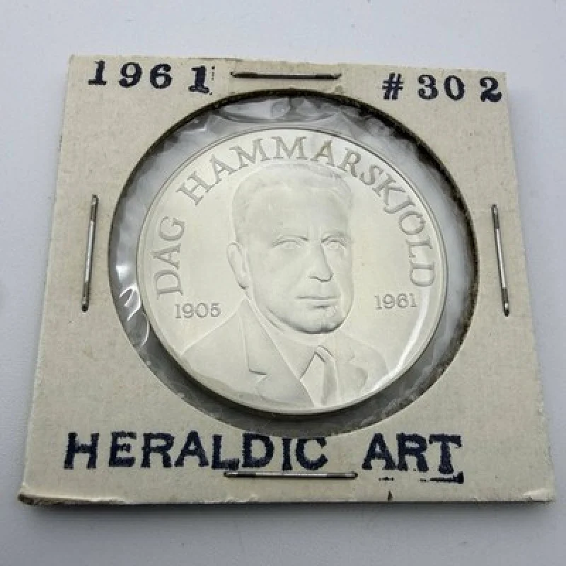 1961 Dag Hammarskjold Heraldic Art Sterling Silver Medal 33mm