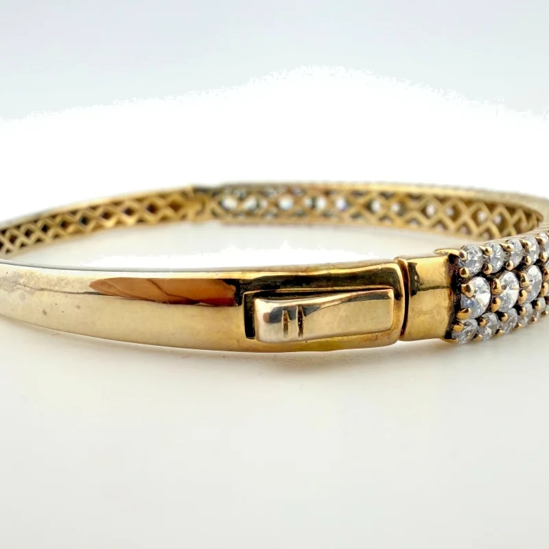 Sterling 925 Signed CN FZN Three Row Cubic Zircon Hinged Bangle 8.2''